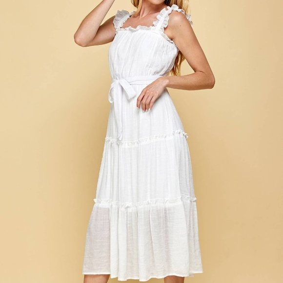 white Tiered Midi Dress - Picture 8 of 8